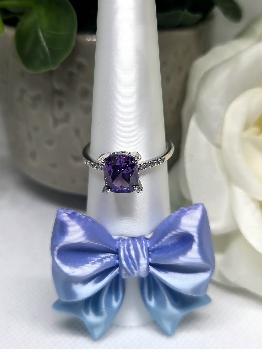 BP Elegant Amethyst CZ Halo Ring On Rhodium Plating